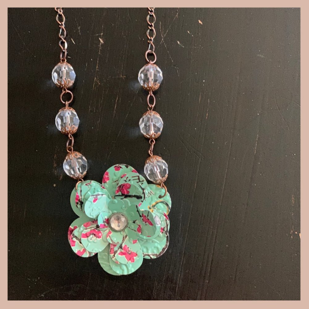 Tea Rose Necklace. Recycled Soda Can Art. AZ Tea.